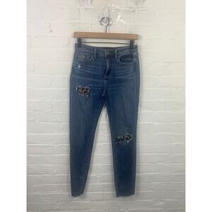 DRIFTWOOD Blue Skinny Jeans with Floral Patches